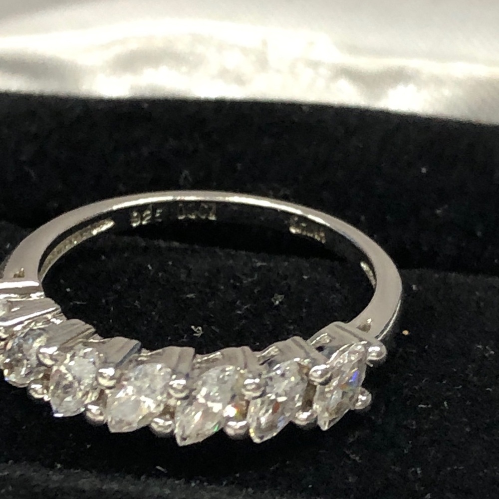 Diamonique Sterling Silver Marquise CZ Half Eternity Ring size 6.25 - Picture 6 of 12